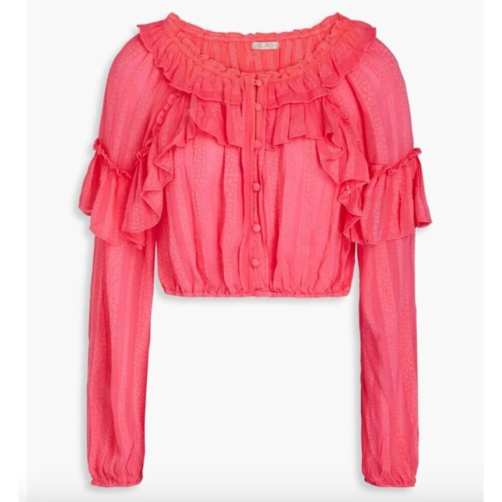 LoveShackFancy Cropped ruffled leopard jacquard top